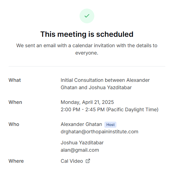 Appointment confirmation screen